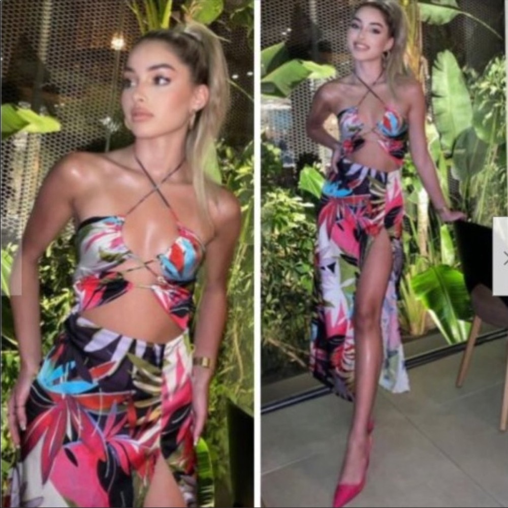 Zara tropical print cut out dress 🤎